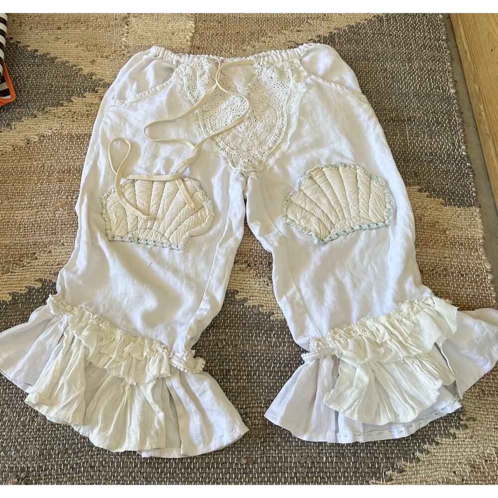 Bloomers unique quilted shell appliques mermaid pants hand stitch linen white